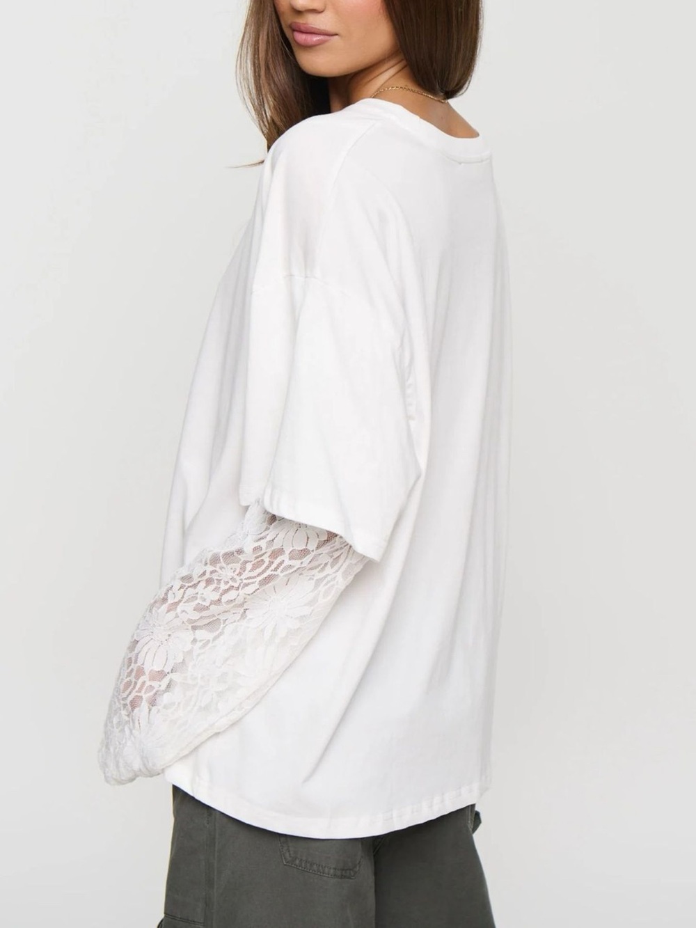 Layered Lace-Sleeve T-Shirt - Picture 4 of 12